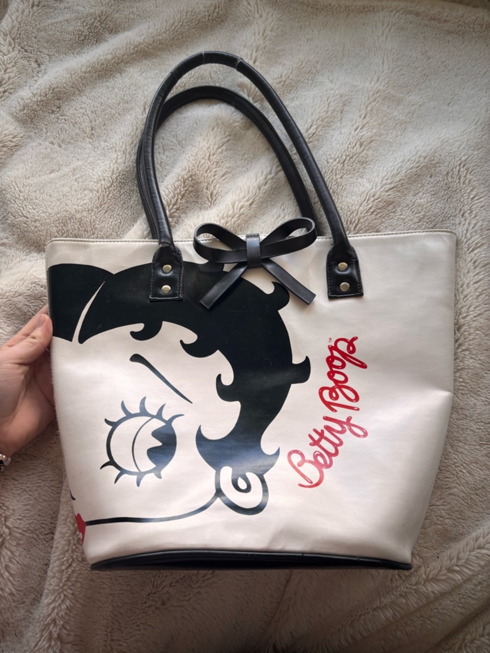 Betty Boop White Tote with Black Graphic and Red Script